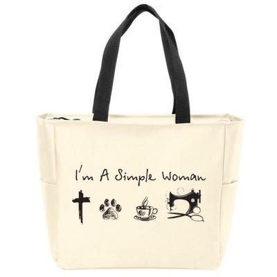 Im A Simple Woman Jesus Dog Coffee Sewing Zip Tote Bag