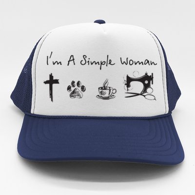 Im A Simple Woman Jesus Dog Coffee Sewing Trucker Hat