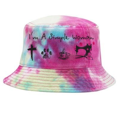 Im A Simple Woman Jesus Dog Coffee Sewing Tie-Dyed Bucket Hat