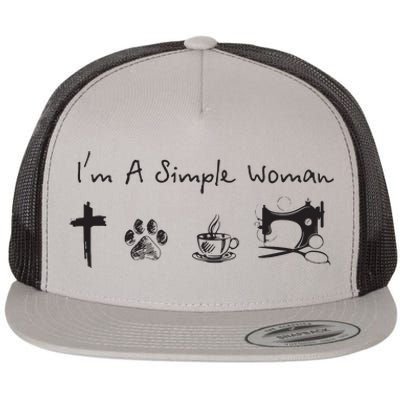 Im A Simple Woman Jesus Dog Coffee Sewing Flat Bill Trucker Hat