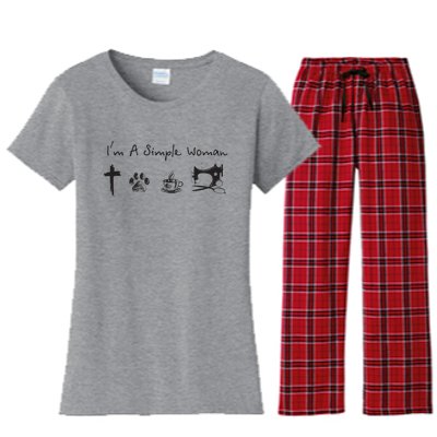 Im A Simple Woman Jesus Dog Coffee Sewing Women's Flannel Pajama Set