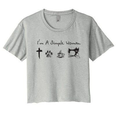 Im A Simple Woman Jesus Dog Coffee Sewing Women's Crop Top Tee