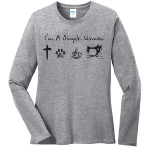 Im A Simple Woman Jesus Dog Coffee Sewing Ladies Long Sleeve Shirt