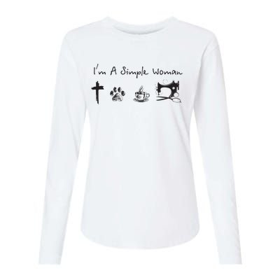 Im A Simple Woman Jesus Dog Coffee Sewing Womens Cotton Relaxed Long Sleeve T-Shirt