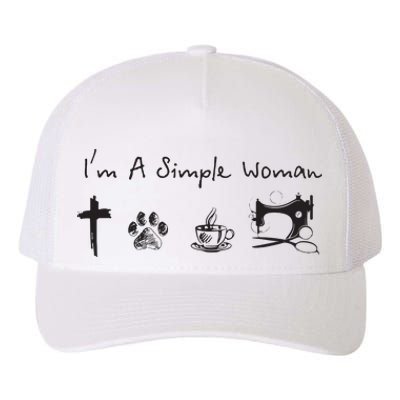 Im A Simple Woman Jesus Dog Coffee Sewing Yupoong Adult 5-Panel Trucker Hat