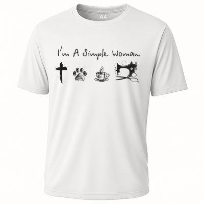 Im A Simple Woman Jesus Dog Coffee Sewing Cooling Performance Crew T-Shirt