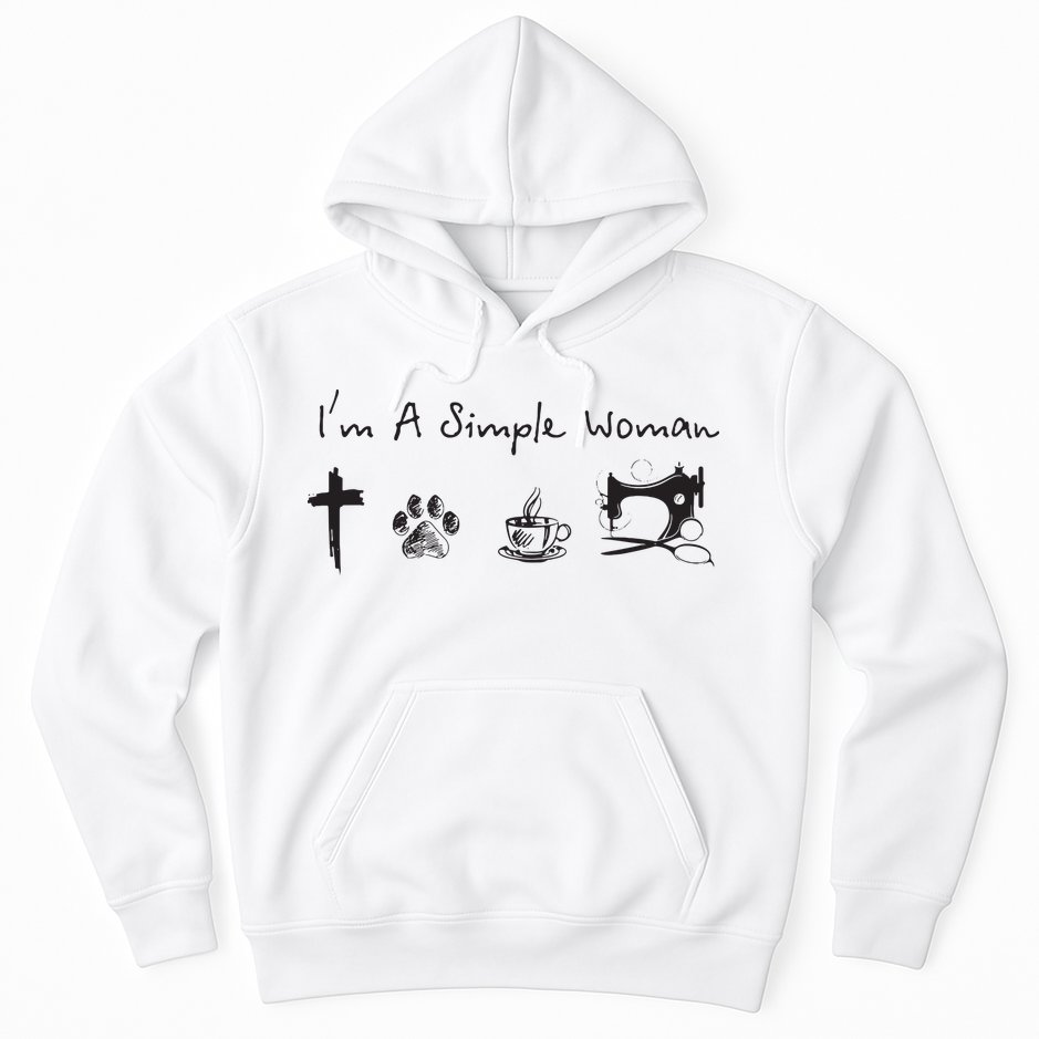 Im A Simple Woman Jesus Dog Coffee Sewing Hoodie