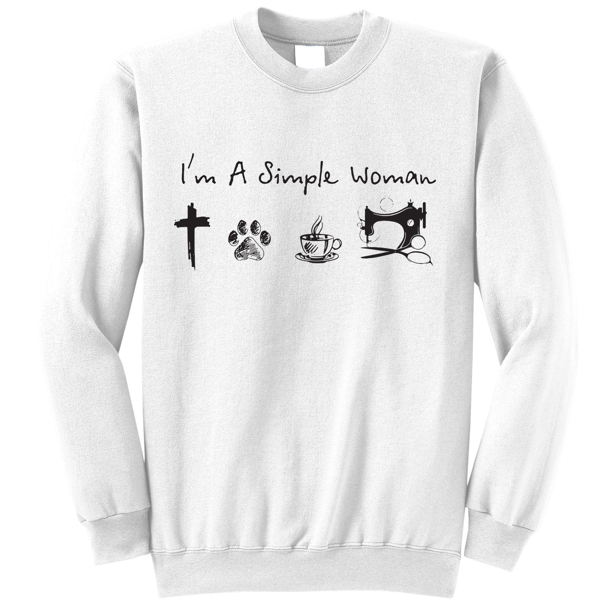 Im A Simple Woman Jesus Dog Coffee Sewing Sweatshirt