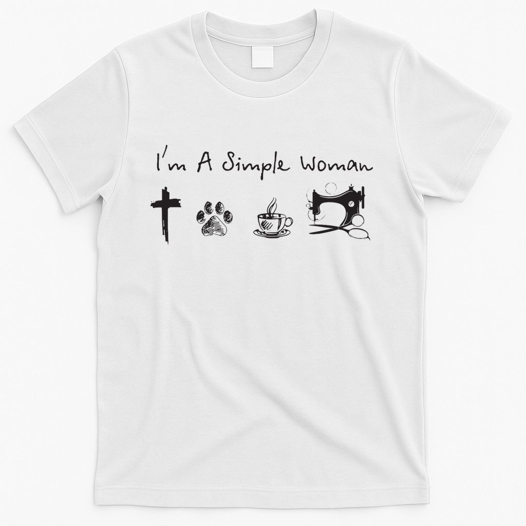 Im A Simple Woman Jesus Dog Coffee Sewing T-Shirt