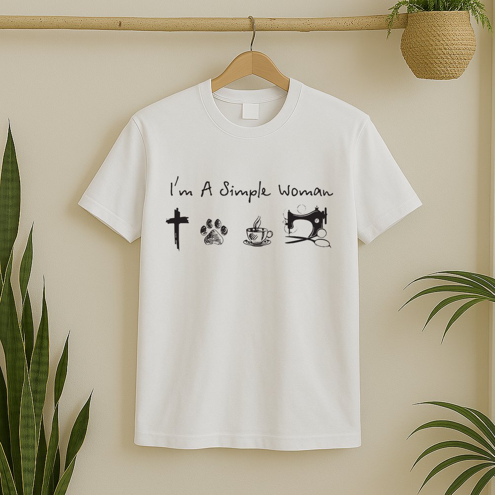 Im A Simple Woman Jesus Dog Coffee Sewing T-Shirt
