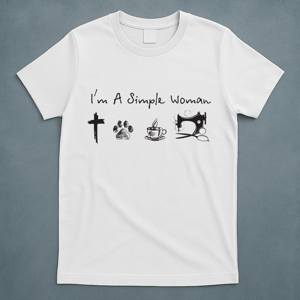 Im A Simple Woman Jesus Dog Coffee Sewing T-Shirt