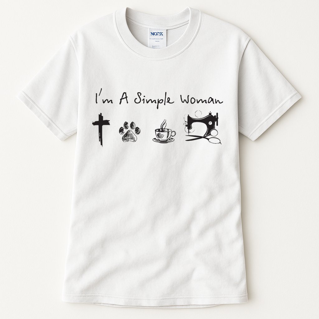 Im A Simple Woman Jesus Dog Coffee Sewing Tall T-Shirt