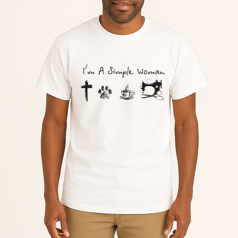 Im A Simple Woman Jesus Dog Coffee Sewing Tall T-Shirt