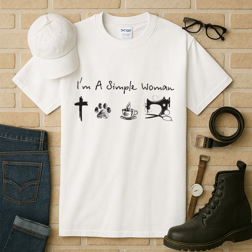 Im A Simple Woman Jesus Dog Coffee Sewing Tall T-Shirt