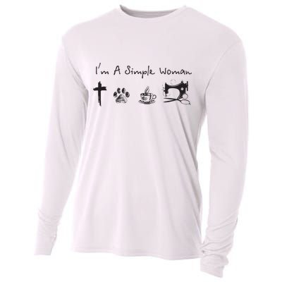 Im A Simple Woman Jesus Dog Coffee Sewing Cooling Performance Long Sleeve Crew