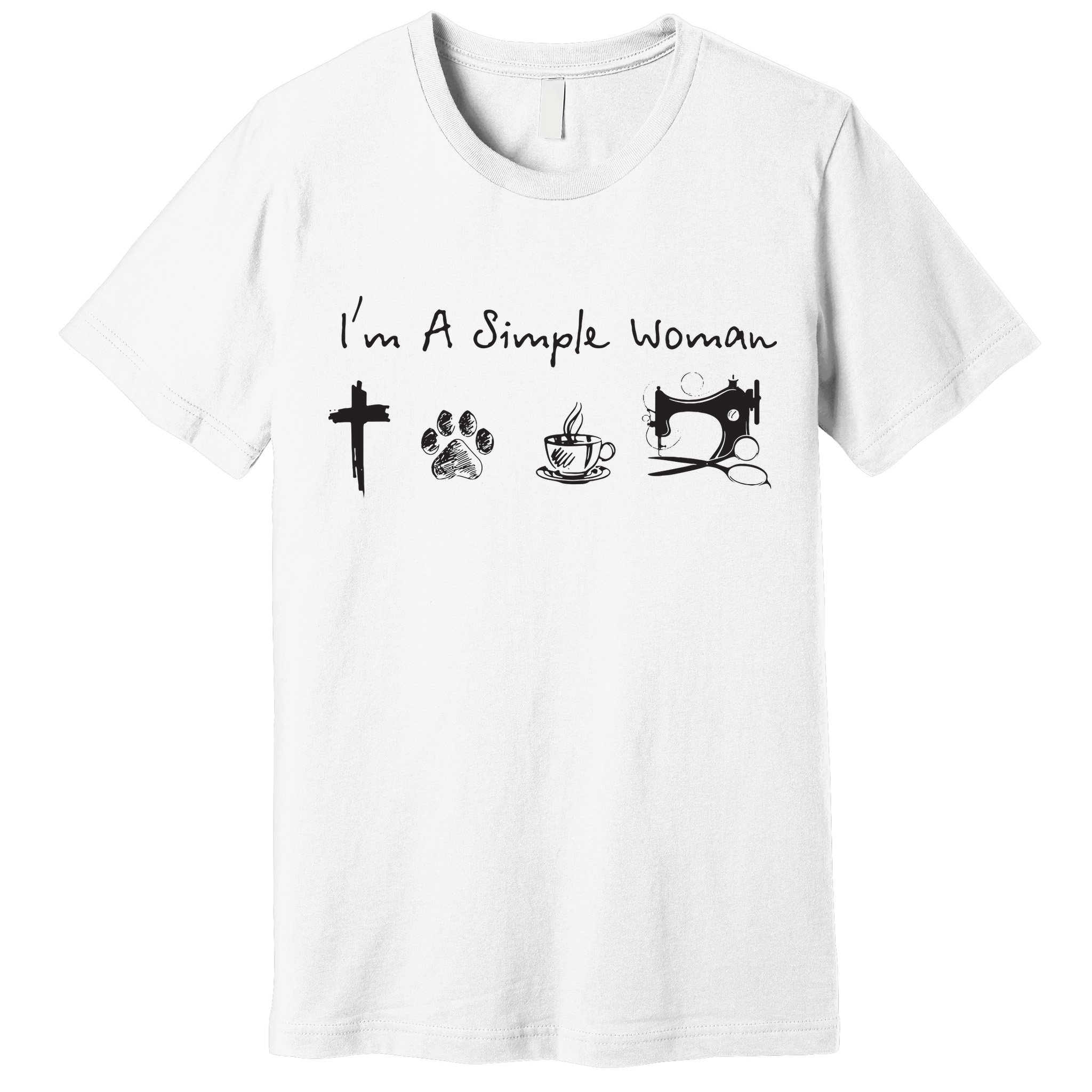 Im A Simple Woman Jesus Dog Coffee Sewing Premium T-Shirt
