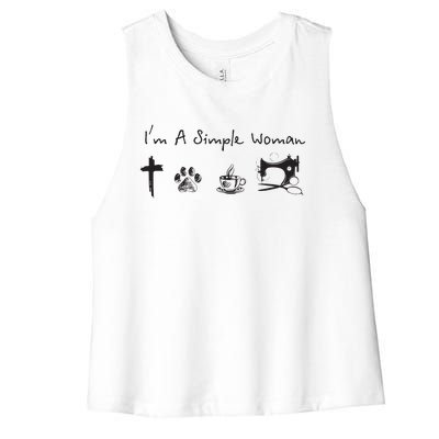 Im A Simple Woman Jesus Dog Coffee Sewing Women's Racerback Cropped Tank