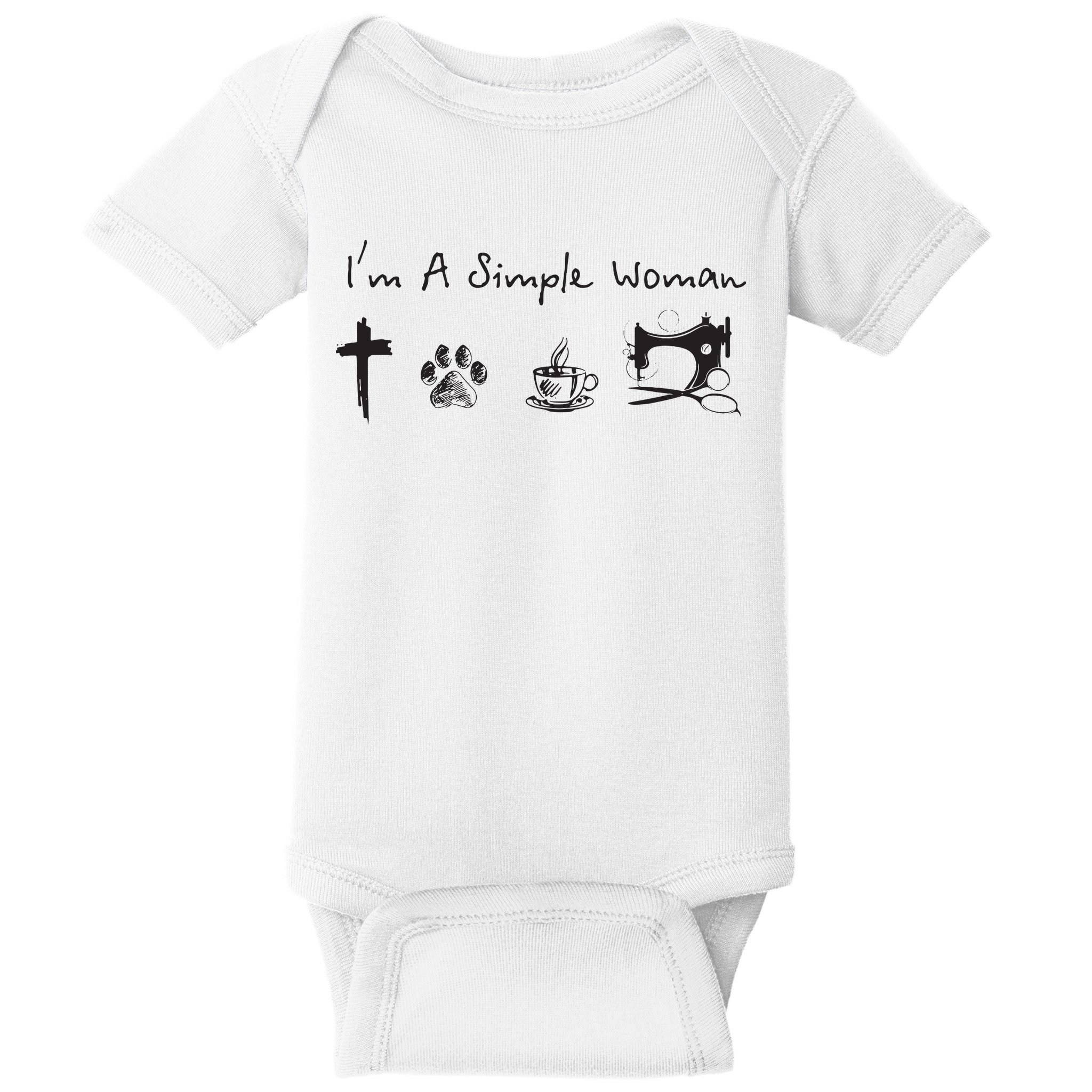 Im A Simple Woman Jesus Dog Coffee Sewing Baby Bodysuit
