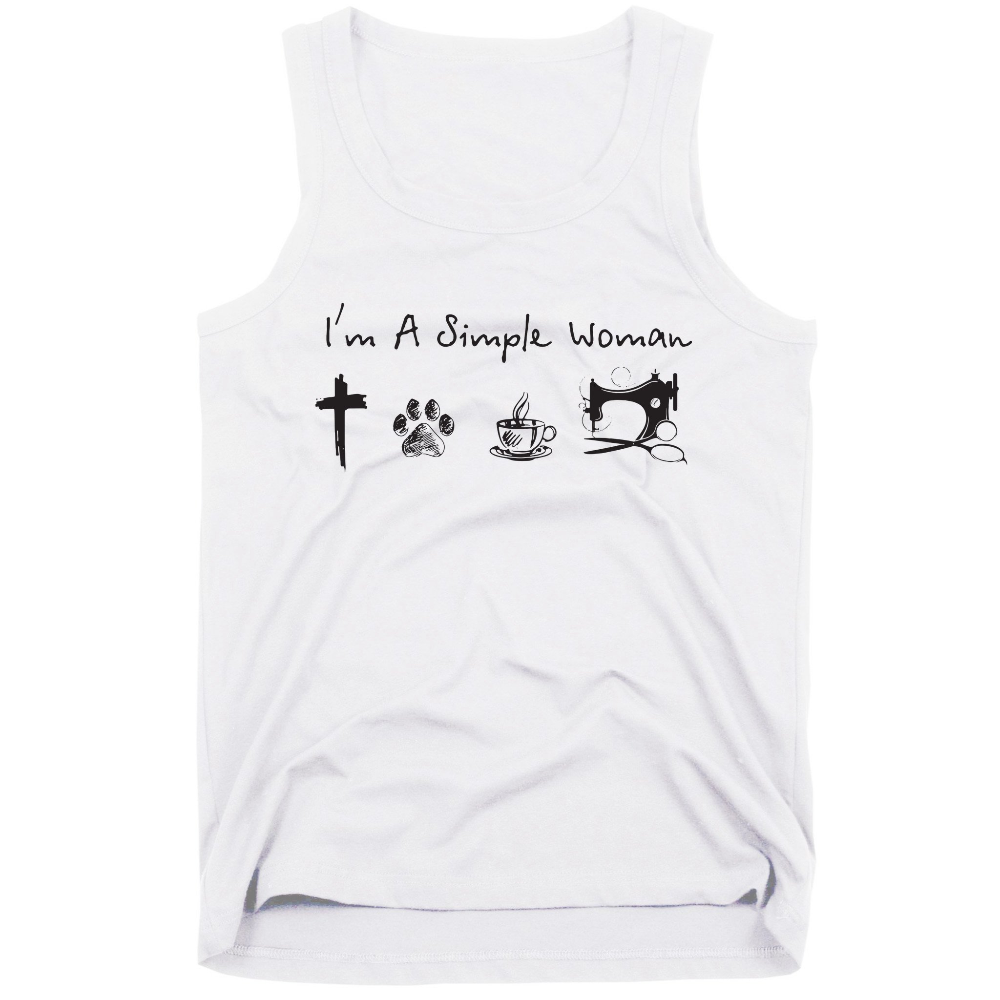 Im A Simple Woman Jesus Dog Coffee Sewing Tank Top