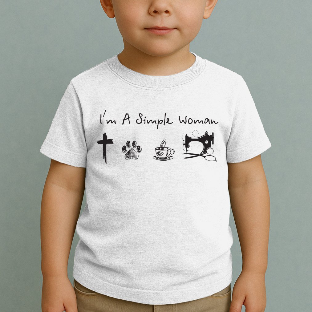 Im A Simple Woman Jesus Dog Coffee Sewing Toddler T-Shirt