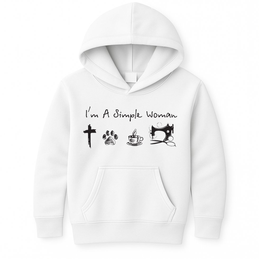 Im A Simple Woman Jesus Dog Coffee Sewing Kids Hoodie