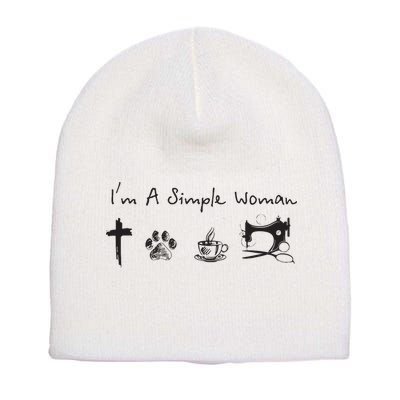 Im A Simple Woman Jesus Dog Coffee Sewing Short Acrylic Beanie