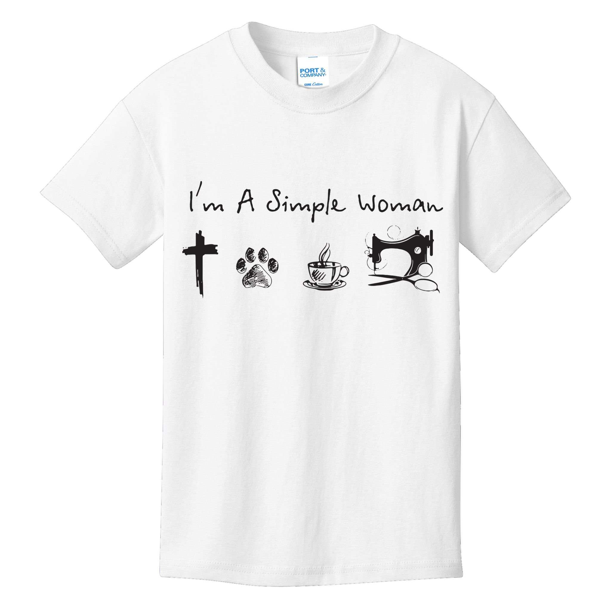 Im A Simple Woman Jesus Dog Coffee Sewing Kids T-Shirt