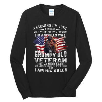 IM A Spoiled Wife Of A Grumpy Old Veteran Husband Wife Tall Long Sleeve T-Shirt