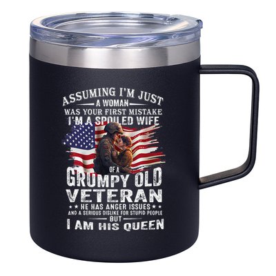 IM A Spoiled Wife Of A Grumpy Old Veteran Husband Wife 12oz Stainless Steel Coffee Mug
