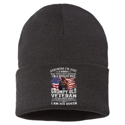 IM A Spoiled Wife Of A Grumpy Old Veteran Husband Wife Sustainable Knit Beanie