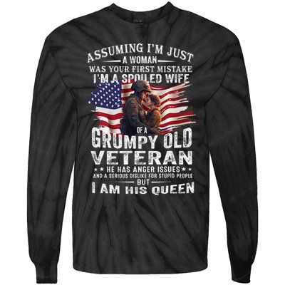 IM A Spoiled Wife Of A Grumpy Old Veteran Husband Wife Tie-Dye Long Sleeve Shirt