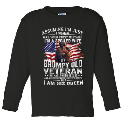 IM A Spoiled Wife Of A Grumpy Old Veteran Husband Wife Toddler Long Sleeve Shirt