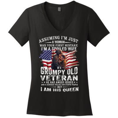 IM A Spoiled Wife Of A Grumpy Old Veteran Husband Wife Women's V-Neck T-Shirt