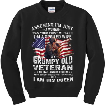 IM A Spoiled Wife Of A Grumpy Old Veteran Husband Wife Kids Sweatshirt