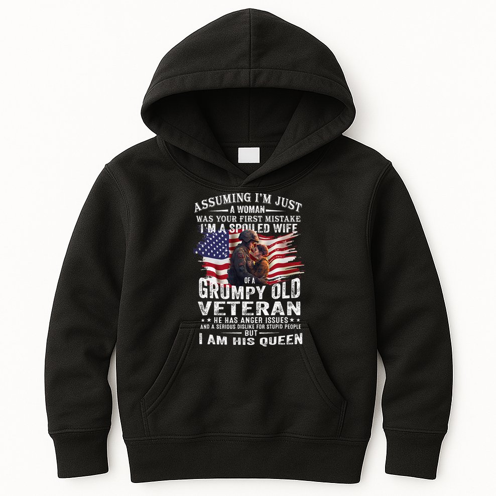 IM A Spoiled Wife Of A Grumpy Old Veteran Husband Wife Kids Hoodie