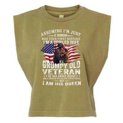 IM A Spoiled Wife Of A Grumpy Old Veteran Husband Wife Garment-Dyed Women's Muscle Tee