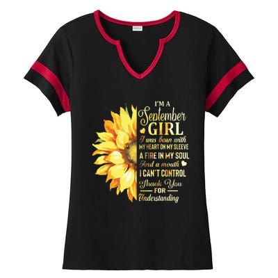 Im A September Girl Sunflower Birthday Ladies Halftime Notch Neck Tee