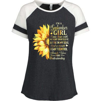 Im A September Girl Sunflower Birthday Enza Ladies Jersey Colorblock Tee