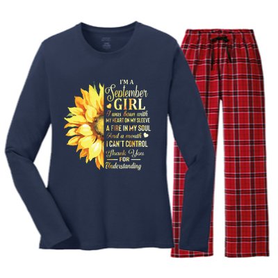 Im A September Girl Sunflower Birthday Women's Long Sleeve Flannel Pajama Set 