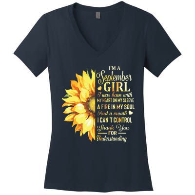 Im A September Girl Sunflower Birthday Women's V-Neck T-Shirt