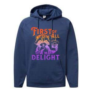 I Am So Feral First Of All I Am A Delight Halloween Racoon Performance Fleece Hoodie