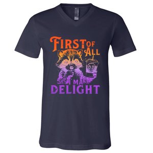 I Am So Feral First Of All I Am A Delight Halloween Racoon V-Neck T-Shirt