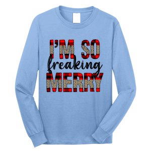 I Am So Freaking Merry Leopard Red Plaid Christmas Gift Long Sleeve Shirt