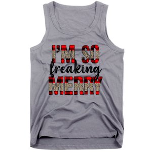 I Am So Freaking Merry Leopard Red Plaid Christmas Gift Tank Top