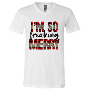 I Am So Freaking Merry Leopard Red Plaid Christmas Gift V-Neck T-Shirt