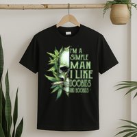 IM A Simple Man I Like Doobies And Boobies Skull Weed T-Shirt