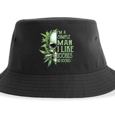 IM A Simple Man I Like Doobies And Boobies Skull Weed Sustainable Bucket Hat
