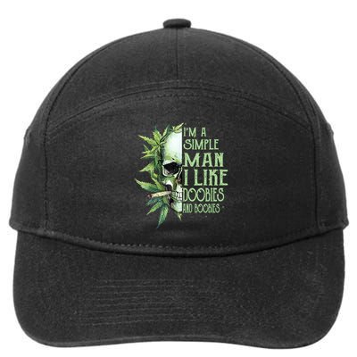 IM A Simple Man I Like Doobies And Boobies Skull Weed 7-Panel Snapback Hat