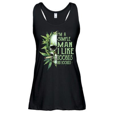 IM A Simple Man I Like Doobies And Boobies Skull Weed Ladies Essential Flowy Tank