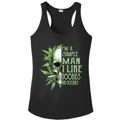 IM A Simple Man I Like Doobies And Boobies Skull Weed Ladies PosiCharge Competitor Racerback Tank